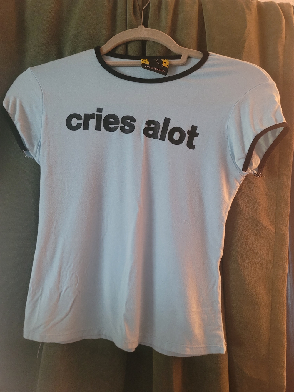omighty Light Blue Ringer Tee with Black Trim